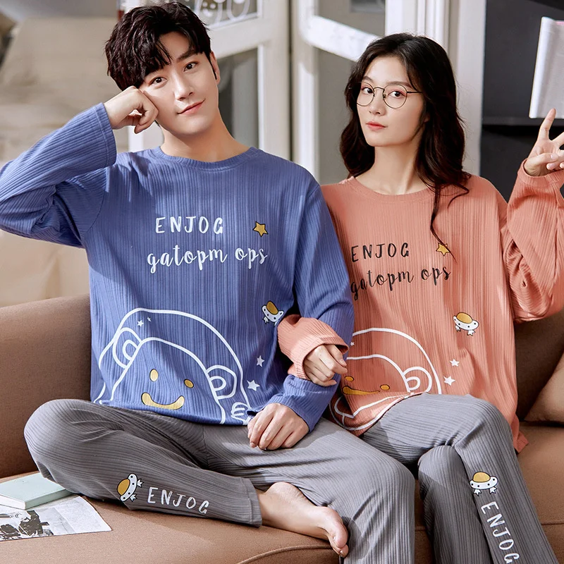 Autumn Couple Pajamas Set Cotton Long Sleeves Pants Home Suit Cartoon Causal Lovers  Comfortable Two-piece Sleepwear