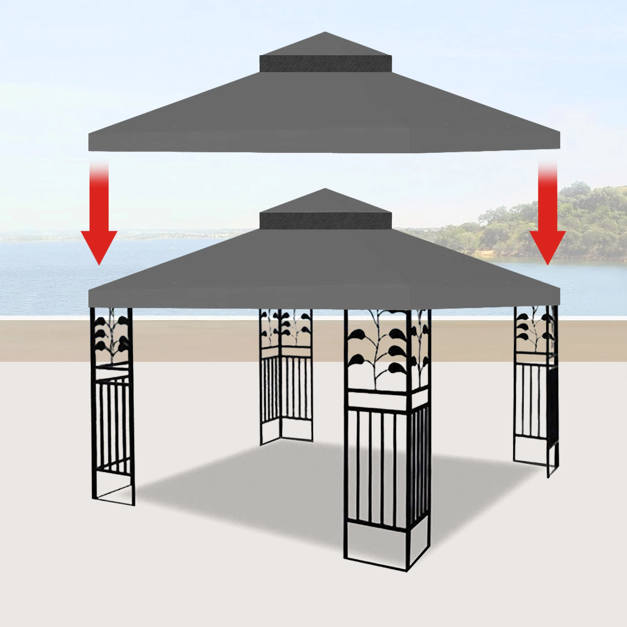 Double Tiered Gazebo Replacement Top Cover 10 x 10 Ft