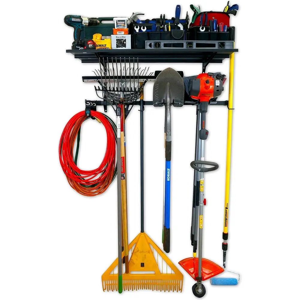 

Tool Pro Essential Garage Rack, Equipment Organizer, Wall Mount Hanger With Overhead Shelf