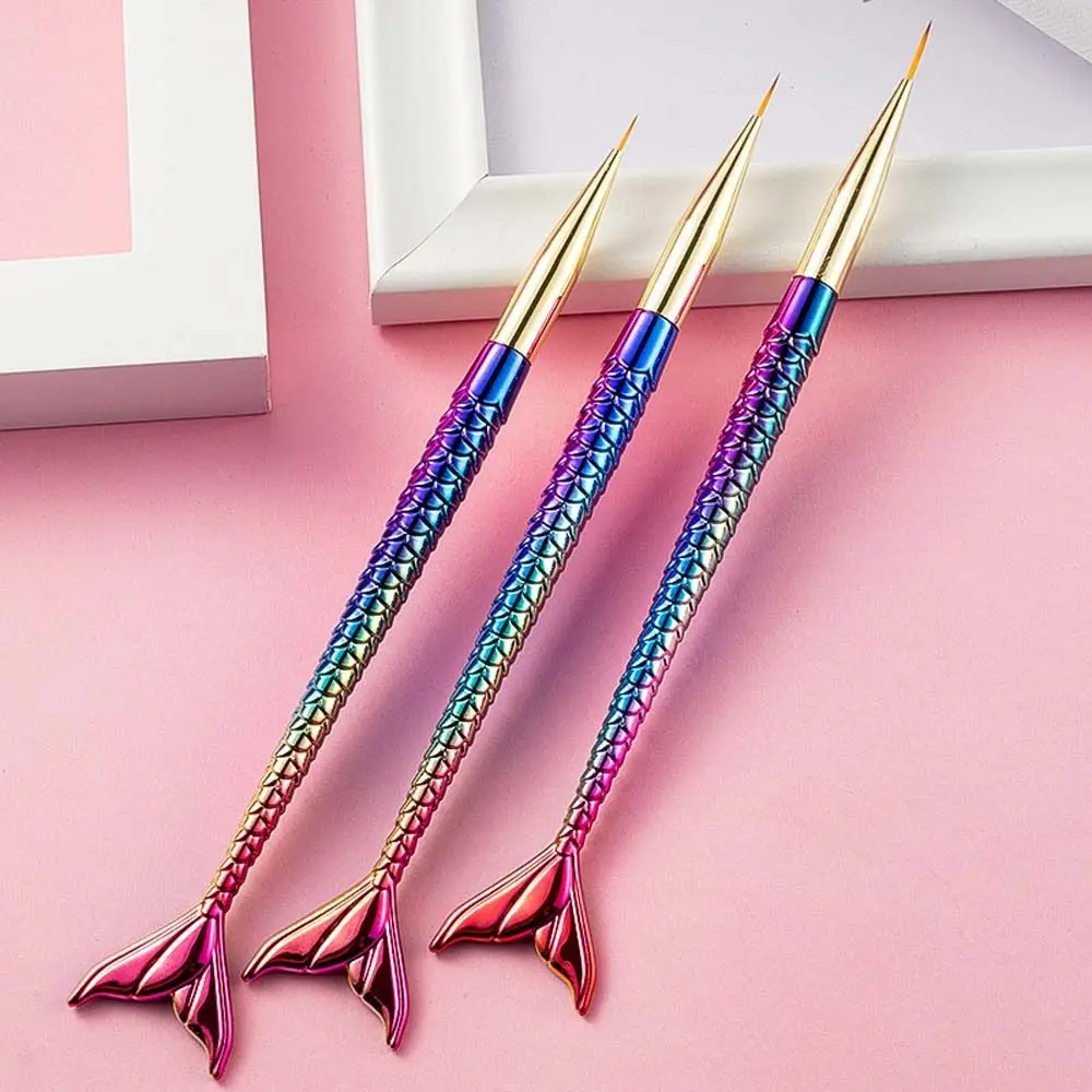 

3Pcs/set Mermaid Tail Shape Mermaid Nail Painting Brush Ultra-thin Line Flower Line Grid Mermaid Nail Art Liner Pen