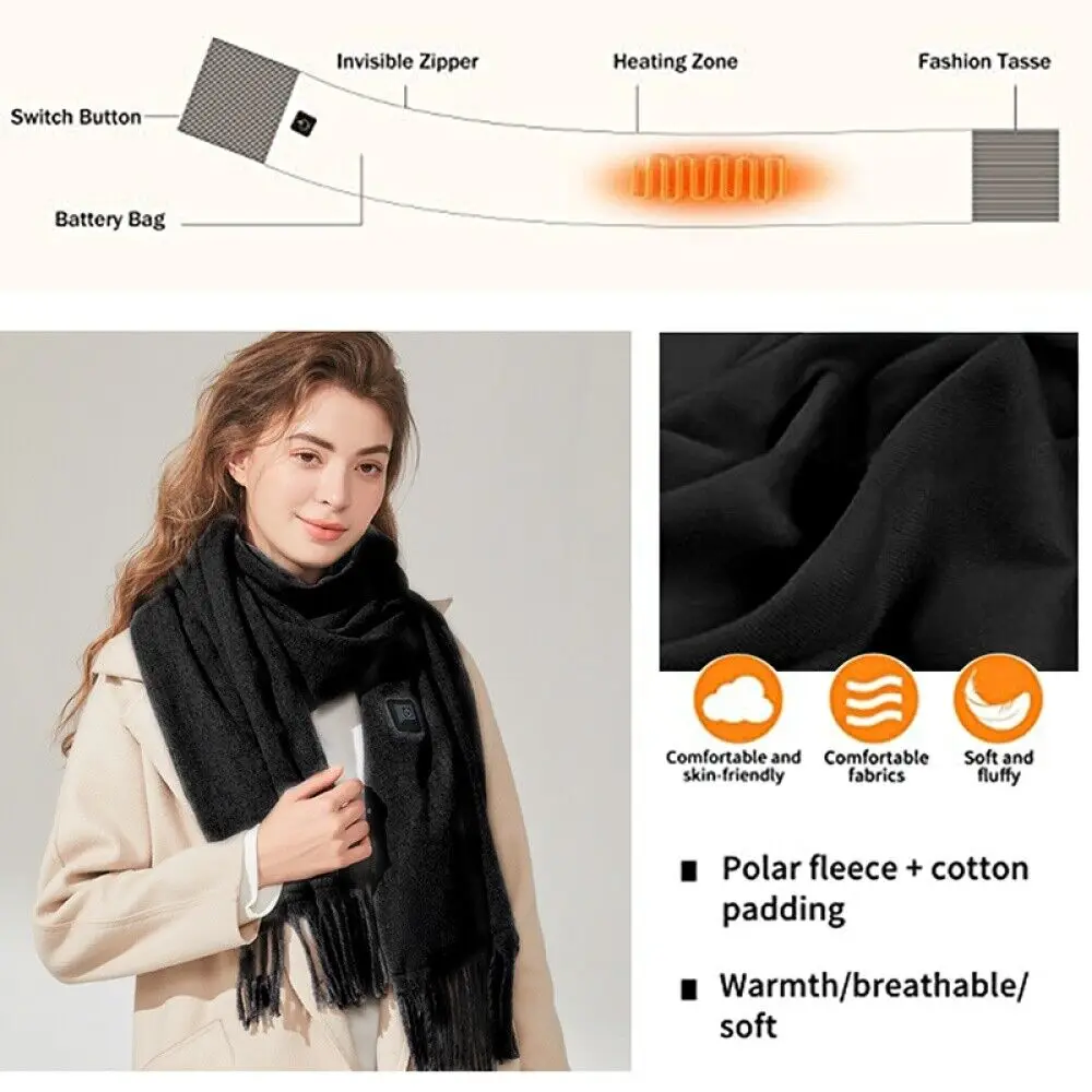 New USB Charging Electric Heated Scarf Rechargeable Adjustable Temperature Electric Winter Warmer Unisex Creative Neck Warmer