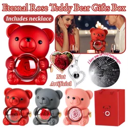 Eternal Flower Romantic Teddy Bear Gift Box Valentine's Day Gift True Roses Necklace Jewelry Box for Bridal Show Mother's Gifts