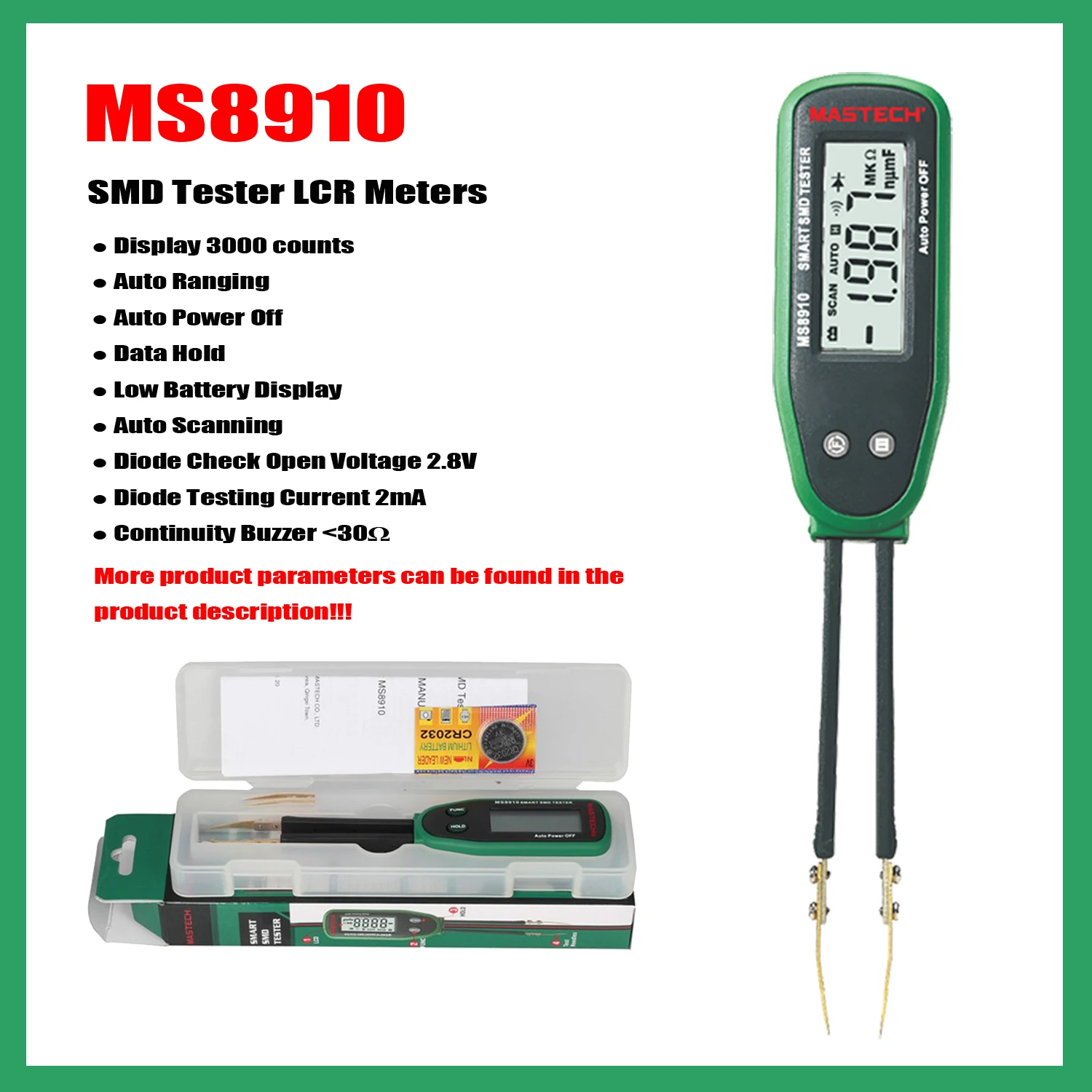 

U50 MS8910 High Quality Smart SMD RC Resistance Multi Meter Digital SMD Tester Continuity Checking Function Auto Scan