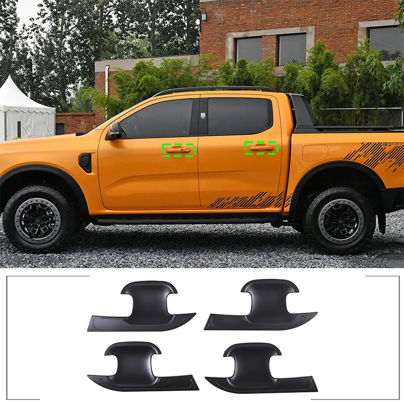 

For 2023 Ford Ranger ABS Matte Black Car Exterior Door Bowl Decorative Cover Sticker Car Exterior Protection Accessories 4Pcs