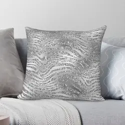 Silver Glitz Zebra Print Square Pillowcase Polyester Linen Velvet Creative Zip Decor Car Cushion Cover 45x45