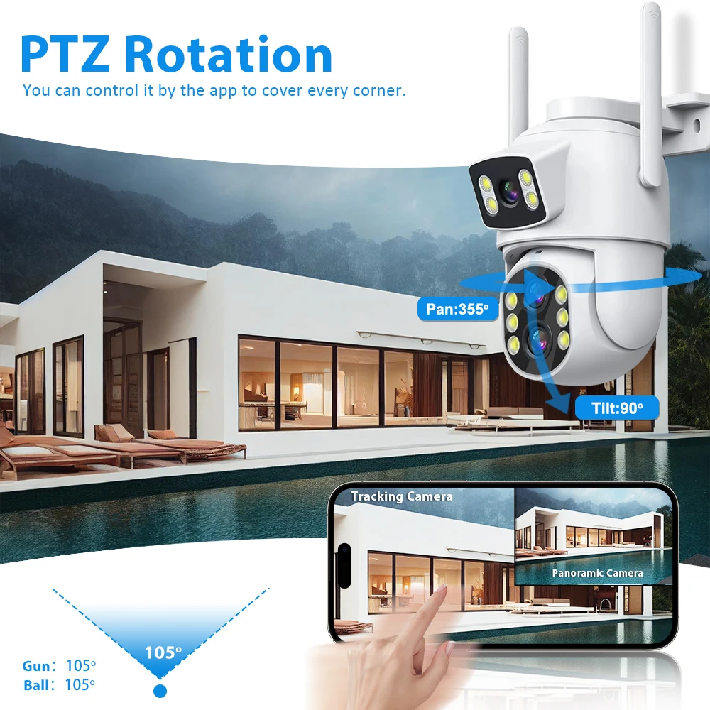 8MP WiFi Camera Outdoor 12MP 10X Zoom Three Lens Dual Screens CCTV Video Cam Auto Tracking Security Protection Surveillance