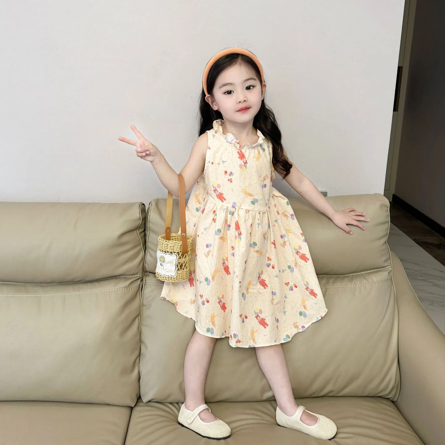 

2024 Summer New Cotton Full Print Little Bear Dress