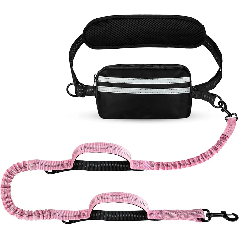

Extendable Dog Leash Hands Free Dog Lead For Running Multifunctional Outdoor Reflective Stitch Dog Leash Elastic Pink Dog Rope