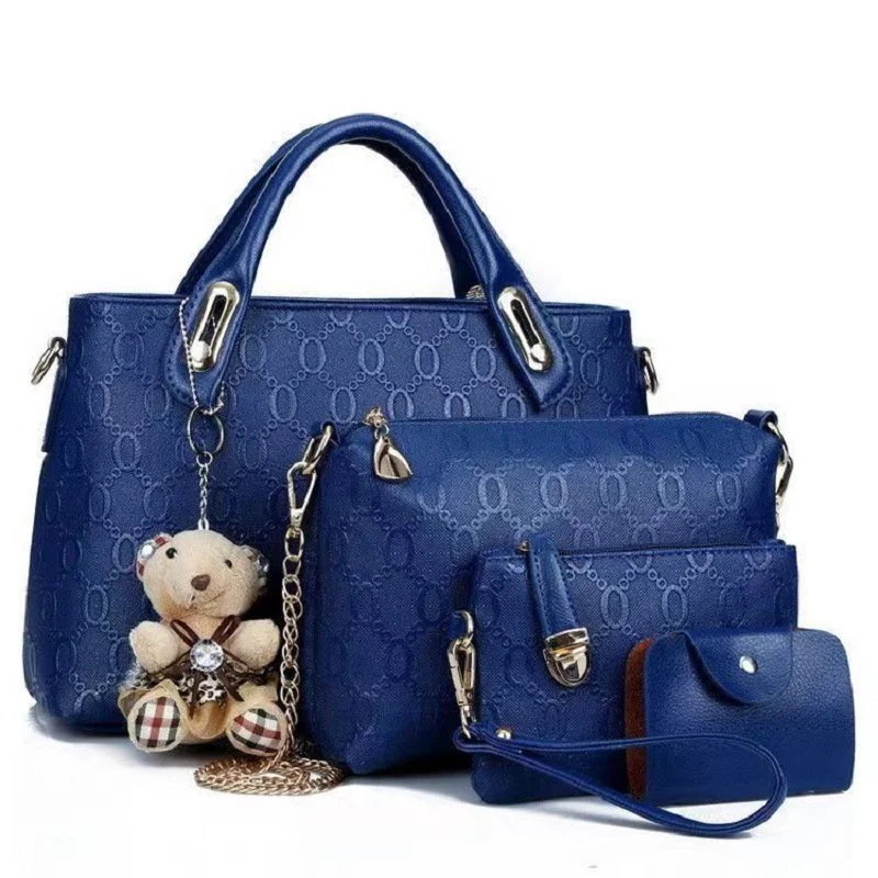 2024 New Embossed Women's Bear Pendant Shoulder Crossbody Handbag Composite Bag 4pcs/Set Large Tote Bags