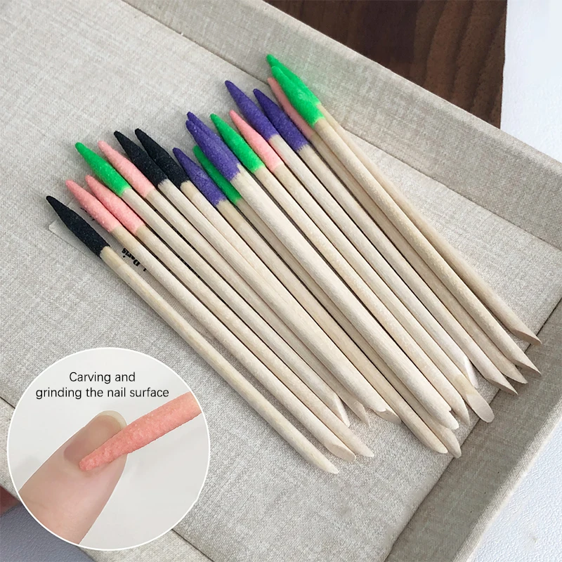 Bâton de polissage à Double tête en bois, 10 pièces, outil de nettoyage des coutures des ongles, bâtons de ponçage précis