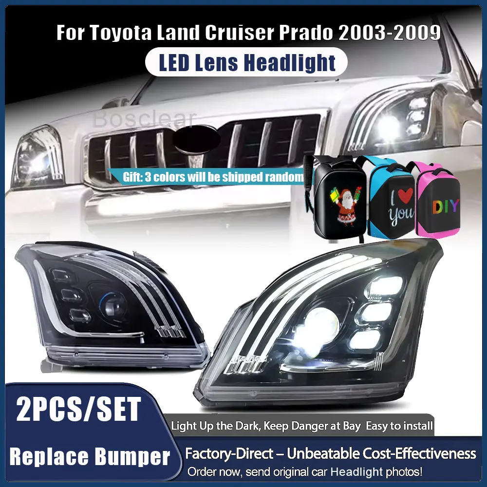 

2PCS Headlights Assemblies For Toyota Land Cruiser Prado 2700 2003-2009 LED Modified Cars Headlights With Sequential Turn Signal