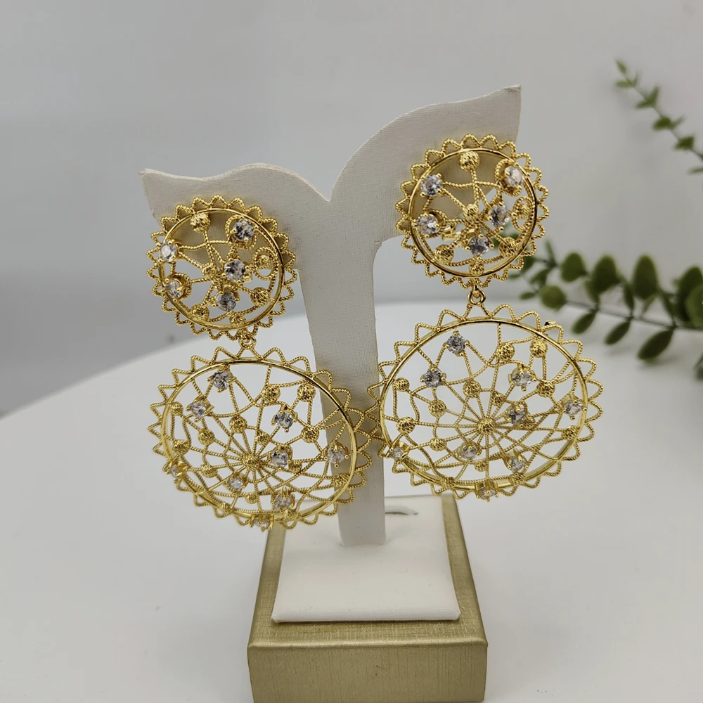 Yuminglai Fashion Luxury Dubai Jewelry Accessories Superior Quality Goldplated Earrings for Women FHK29550