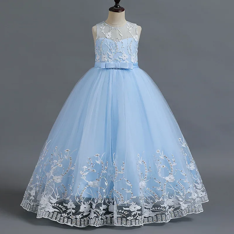 

New Girl's Birthday Party Wedding Gift Embroidered Petals Hundred Pleats Little Girl Princess Fluffy Performance Dress