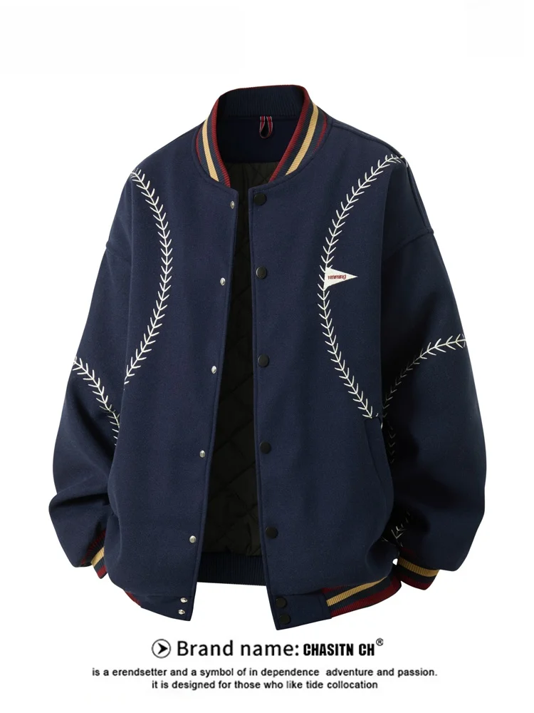 

Мужская хлопковая куртка в американском ретро-стиле, зимняя утепленная спортивная шерстяная куртка для отдыха, модная городская куртка с длинными рукавами на молнии