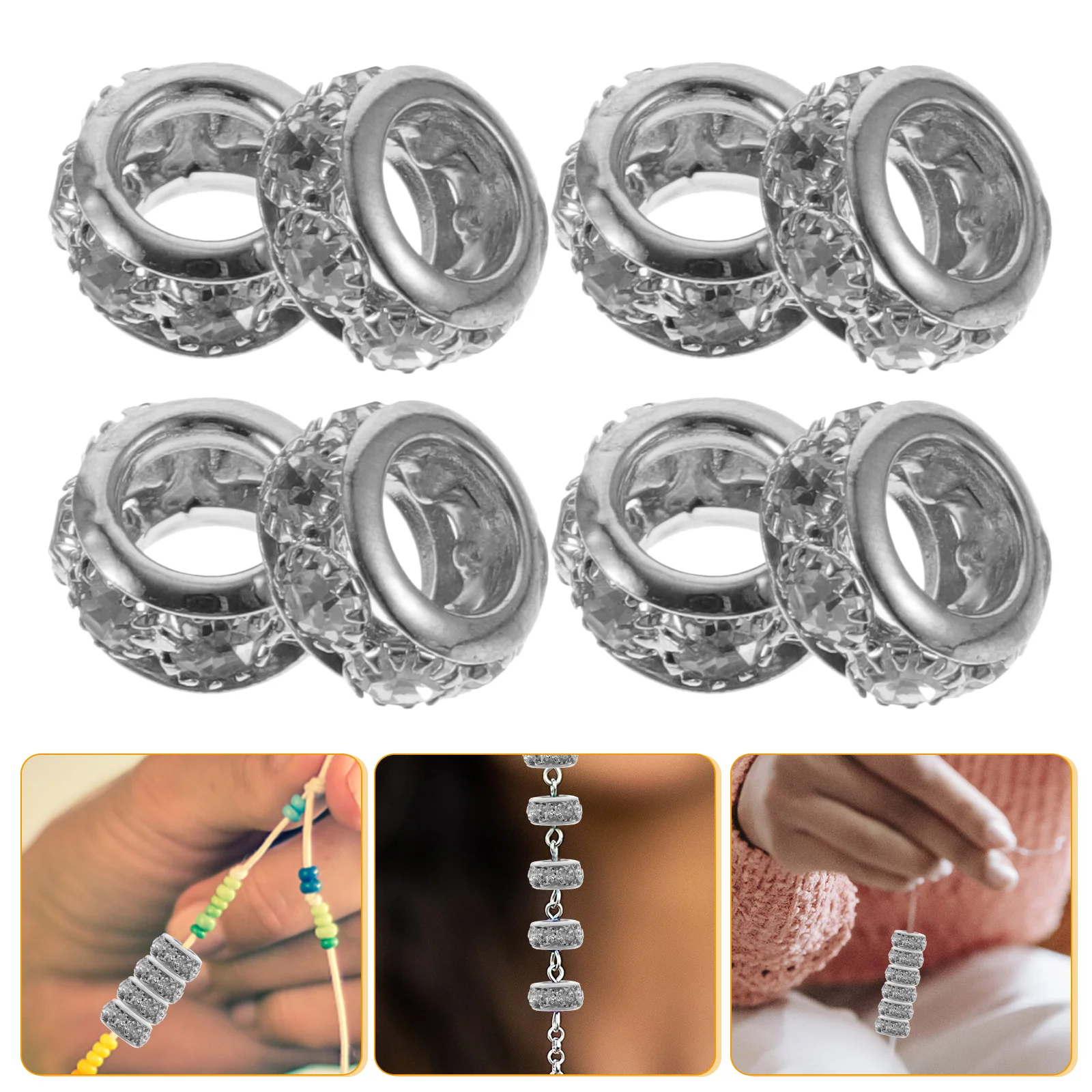 20 Pcs Beads for Bracelets Large Pore Spacer Jewelry DIY Small Making Kit Adults Silver