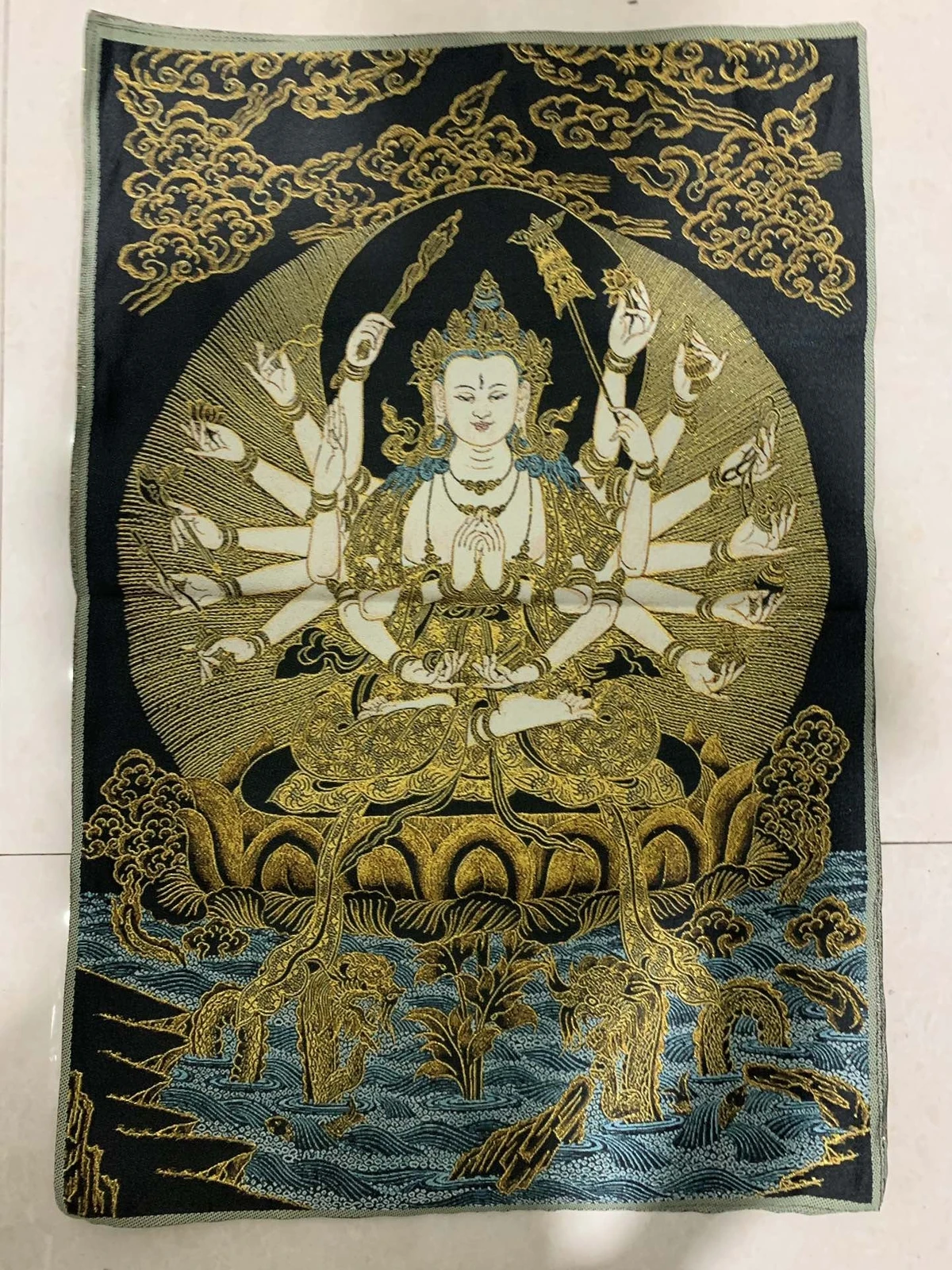 36 Inch Tibetan Silk Thangka Maha Cundi Bodhisattva Buddhism Mural Tibetan Cloth Artwork for Home Decor