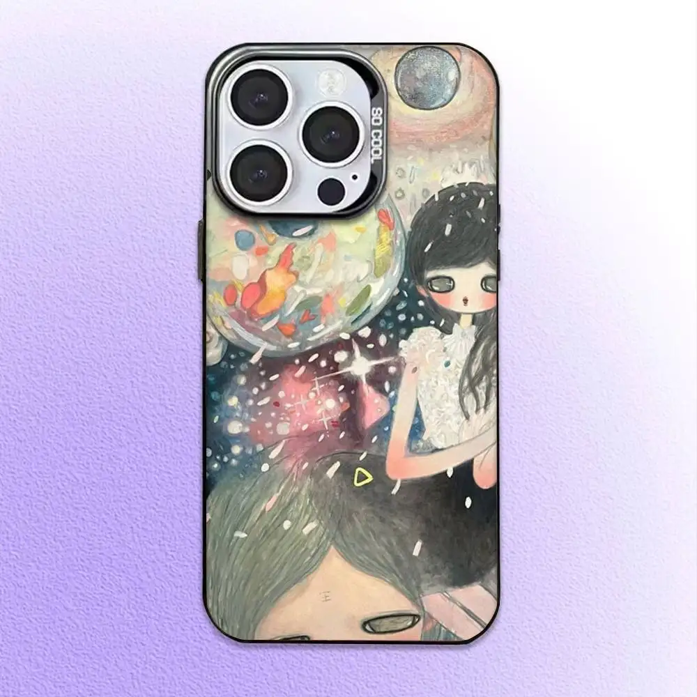 Casing HP ART Aya Takano Jepang Untuk iPhone17,16,15,14,13,12,11 Plus,Pro Max Hitam Candy Matte Anti Benturan