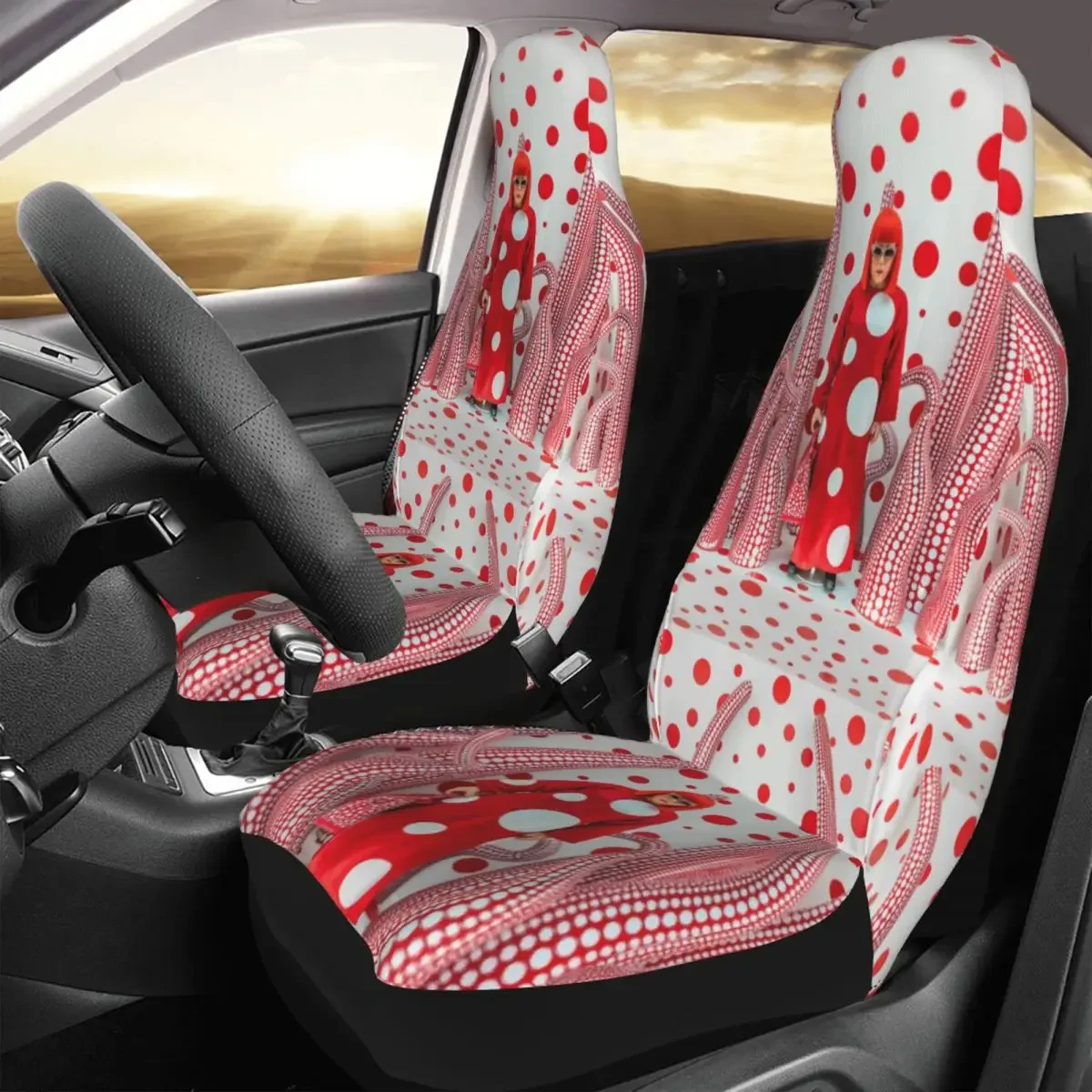 3D Print Yayoi Kusama Car Seat Covers Universal Fit for Any Car Truck Van RV SUV Abstract Art Bucket Seat Protector Covers Women