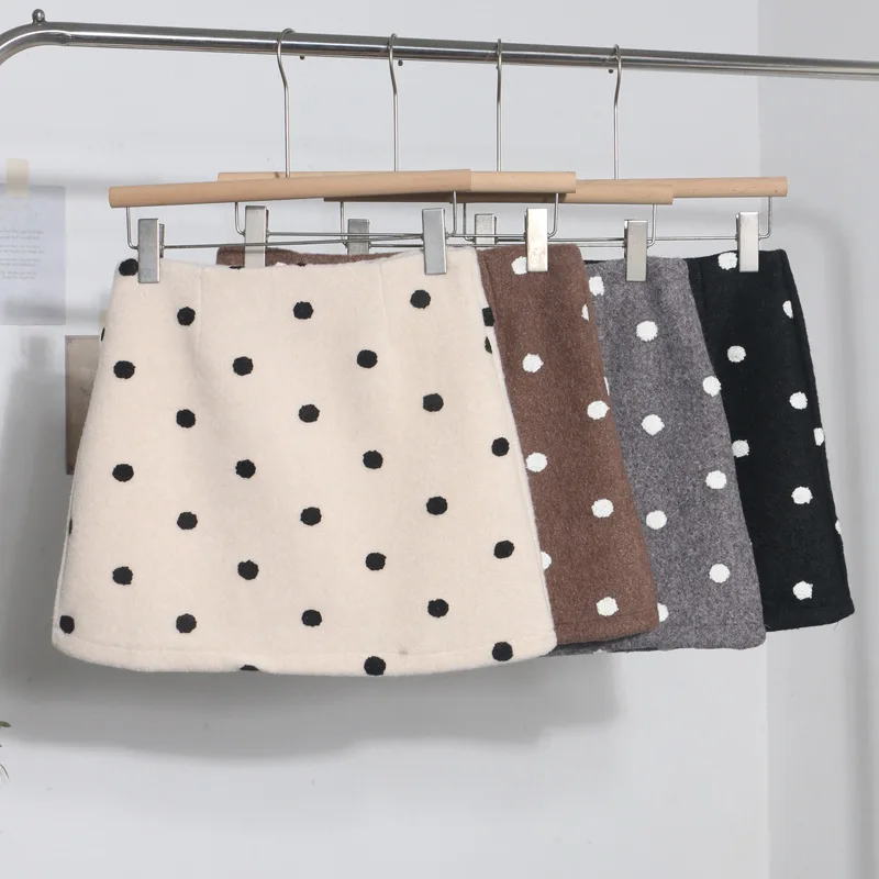 Imitation Lamb Wool Skirt Women's Autumn and Winter Polka Dots High Waist A-word Skort Hip Skirt