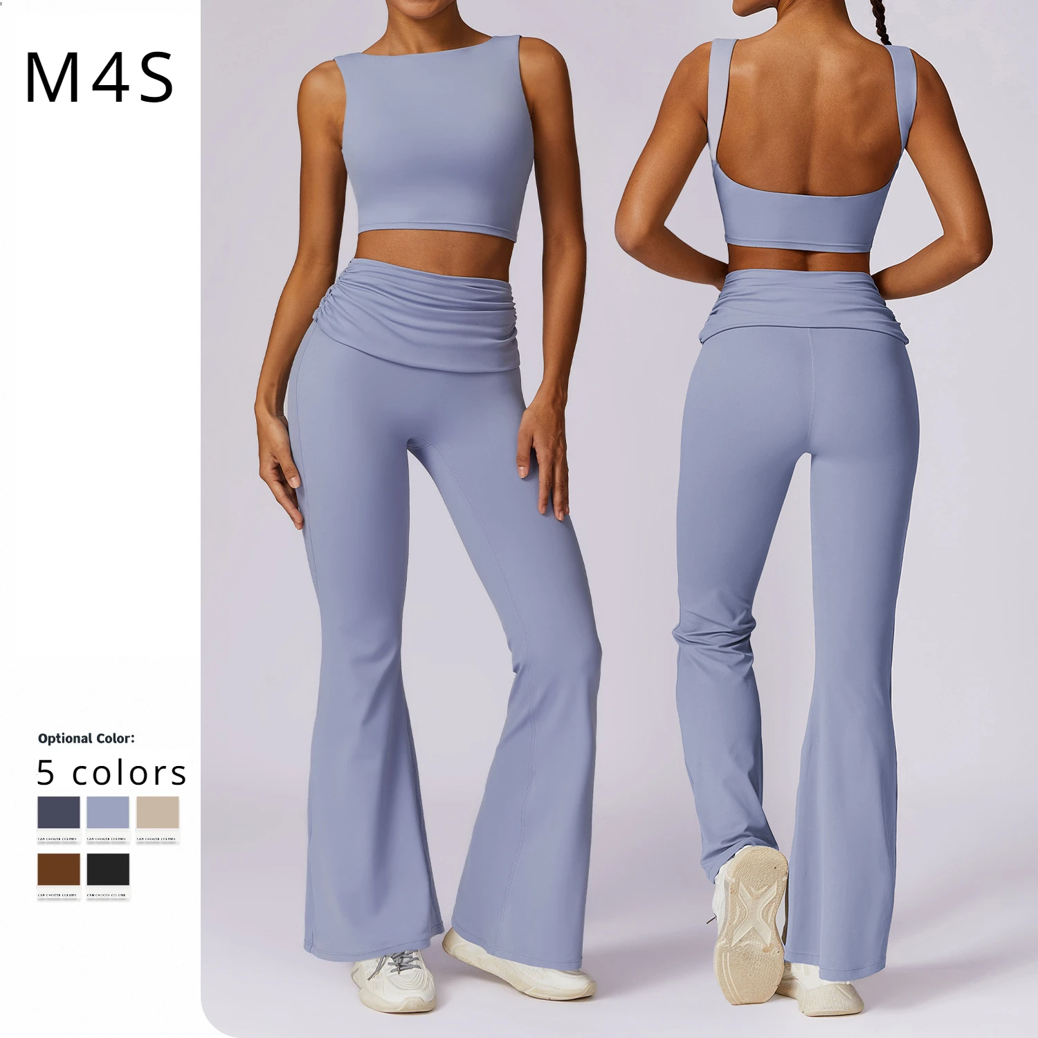 

Padded Sport Vest Female Yoga Set for Women 2 Pieces Gym Workout Tracksuit Fitness Flared Pants Leggings Backless Crop Top