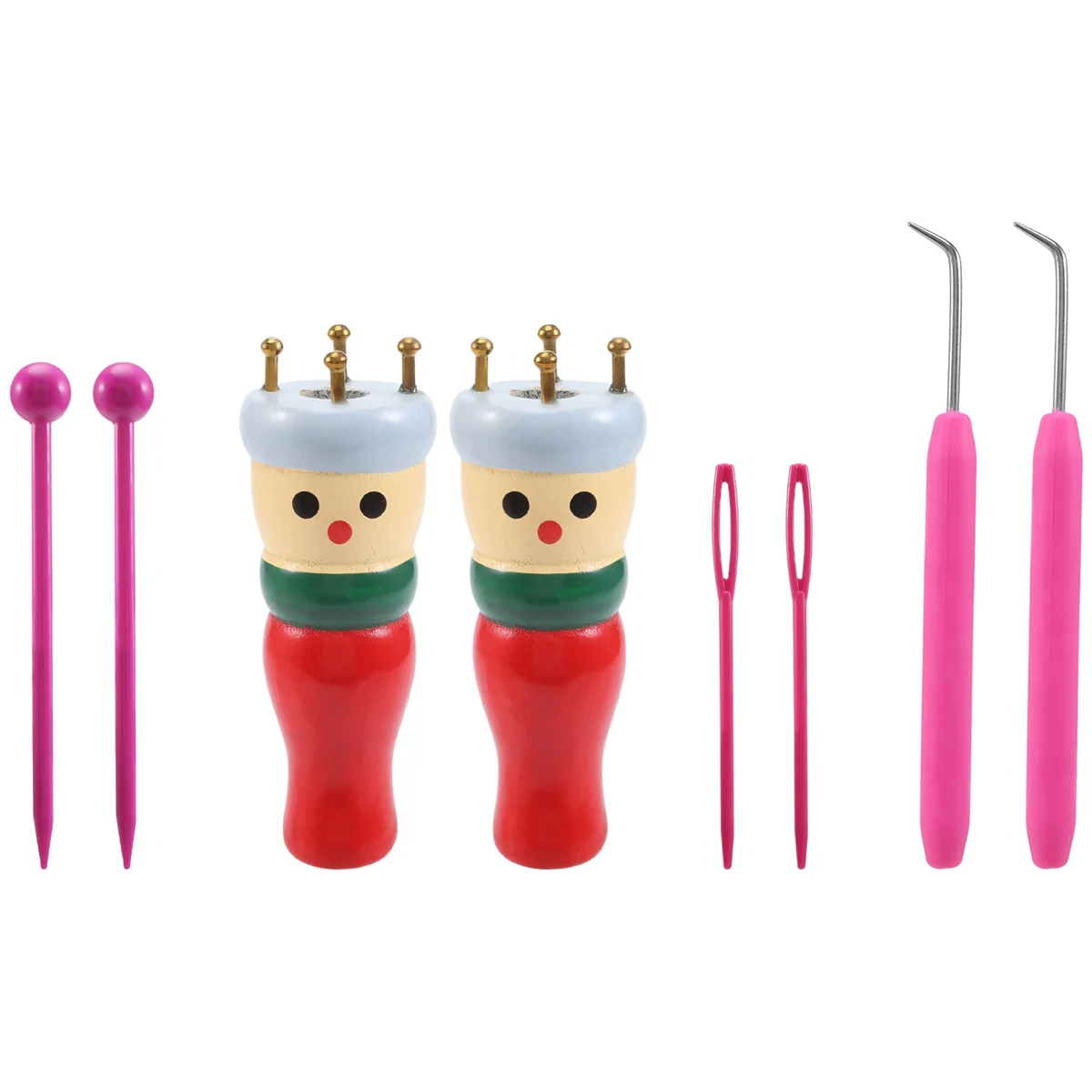 T27C أداة الحياكة الفرنسية 2 حزمة، مجموعة دوللي الحياكة الخشبية بكرة الحياكة دمية نول لعبة لصنع الأساور، إلخ