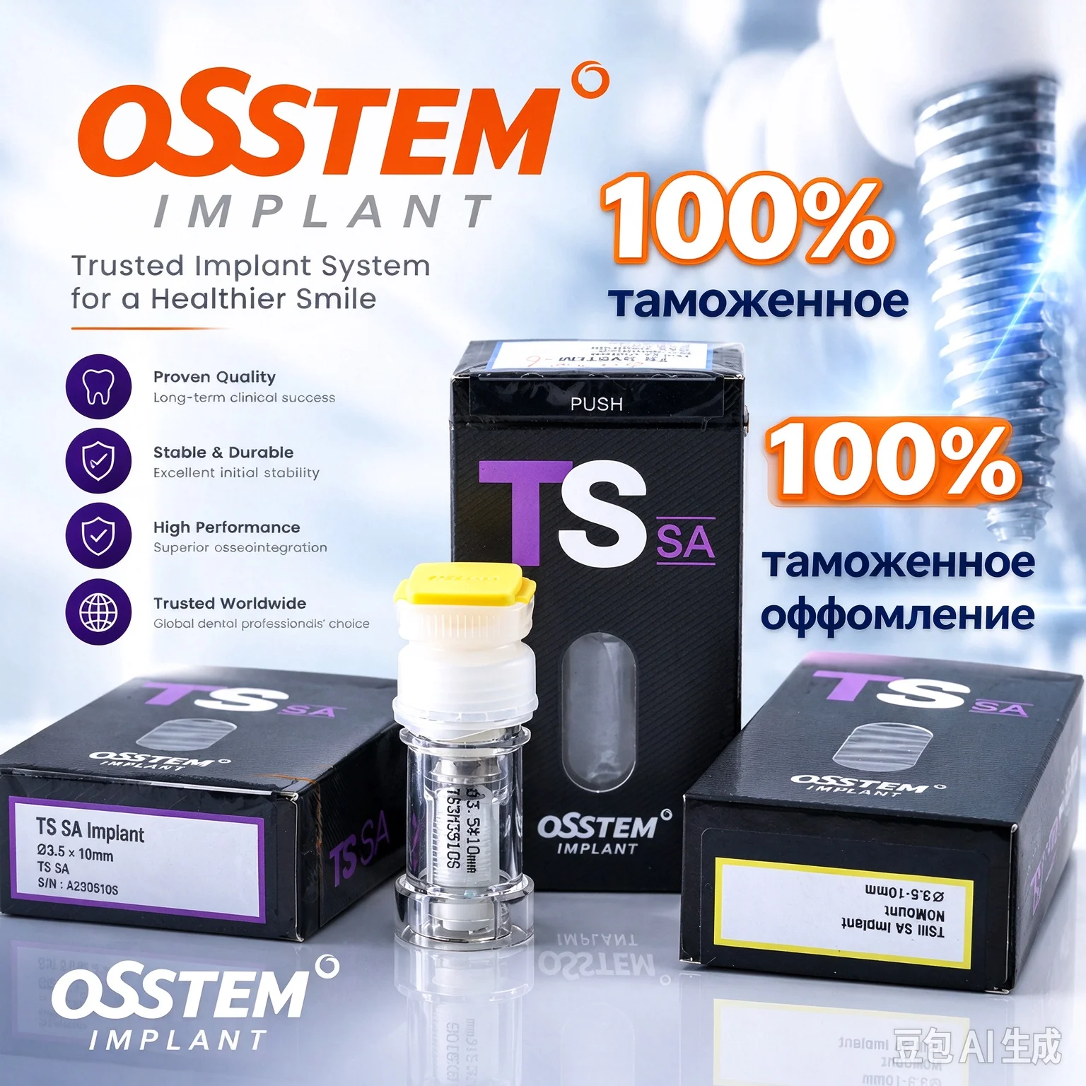 Original Osstem TS System Dental Implant Kit, Including Micro Mini Fixture, Healing Abutment and Bone Screw,
