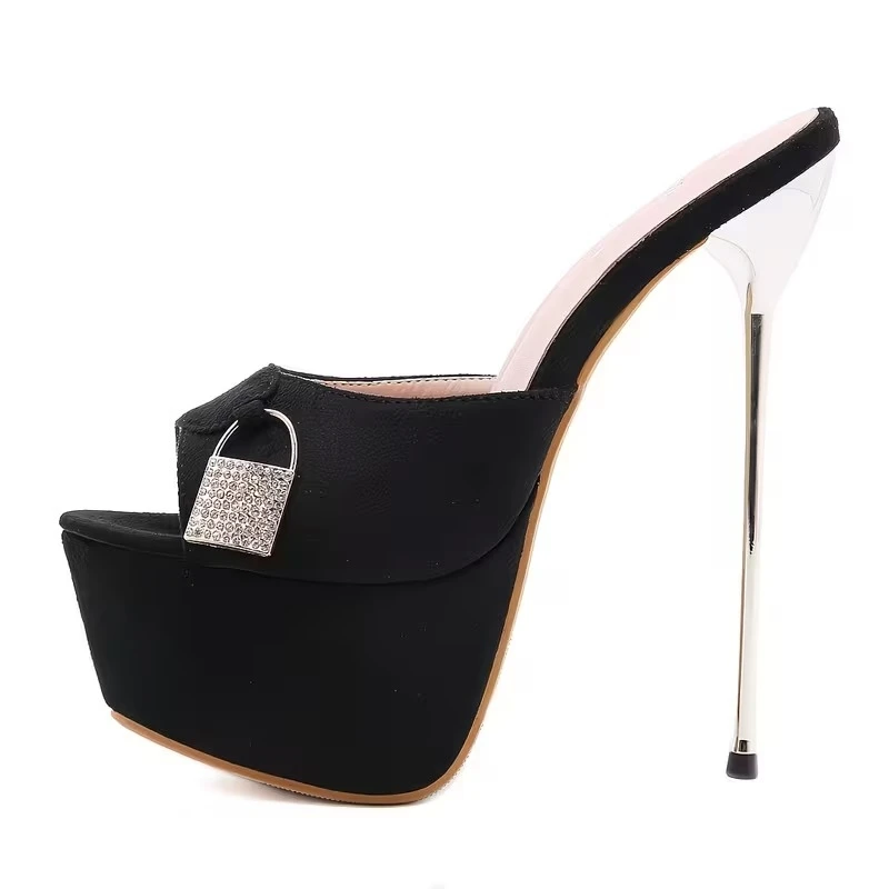 Summer Fashion Metal Extreme Platform Slippers Women Sexy Peep Toe 16CM Stiletto high Heels Sandal Ladies Club Stripper Shoes