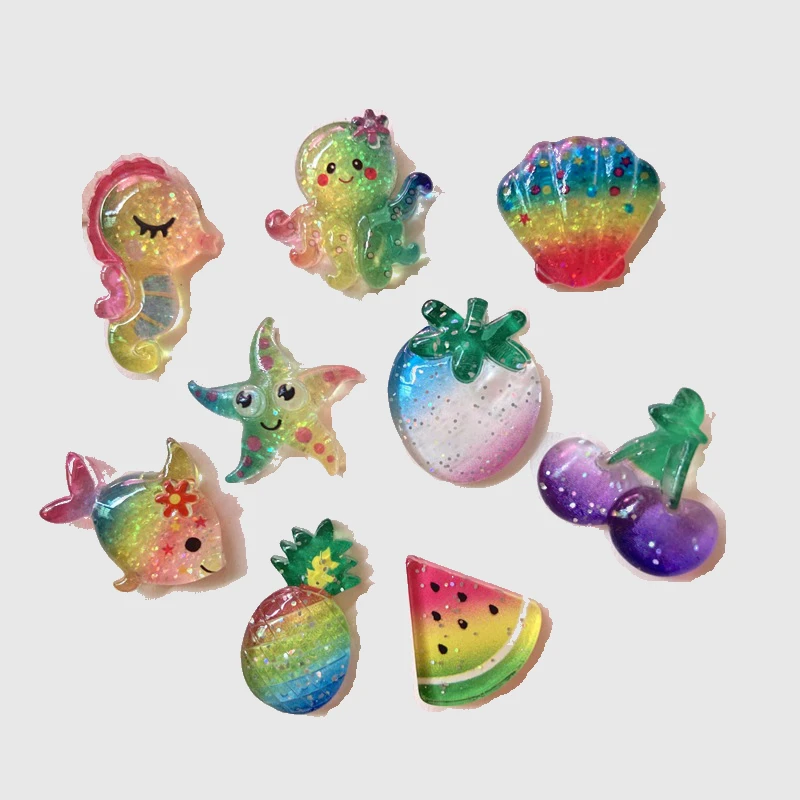 40Pcs Bling Fruit Cartoon Fishes Cabochon Scrapbook Headwear Bow Decor Jewelry Ring Making Hair Clips Embellishments Accessories