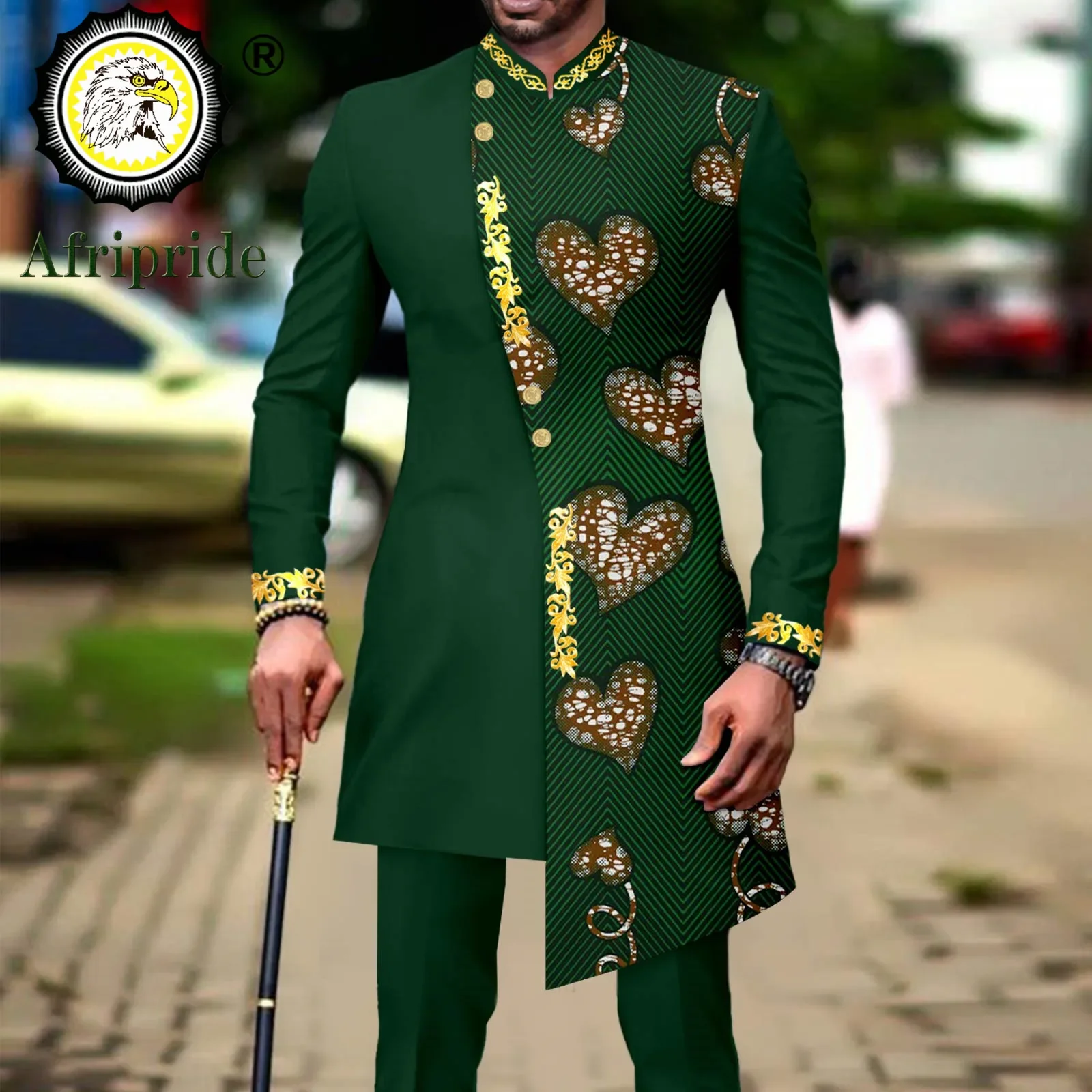 Traje de negocios para hombre, ropa africana, Blazer y pantalones con estampado bordado de un solo pecho, conjunto de 2 piezas, trajes Dashiki,