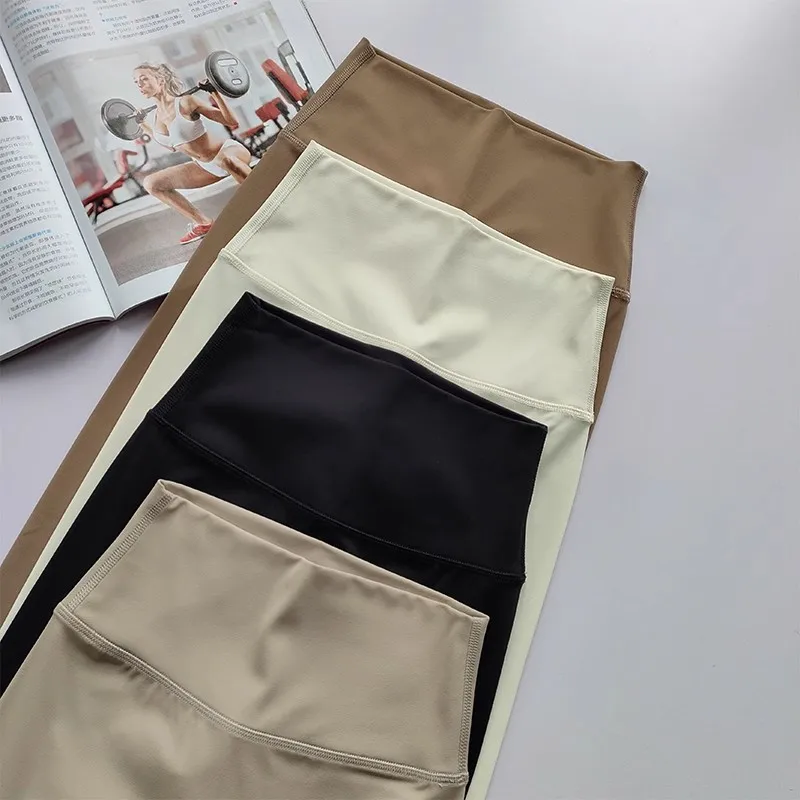 Damen-Yoga-Übungshose mit hoher Taille, eng anliegend, hohe Elastizität, Stulpenlinie, nacktes Gefühl, Hüftheben, Turnhose – Detail 22