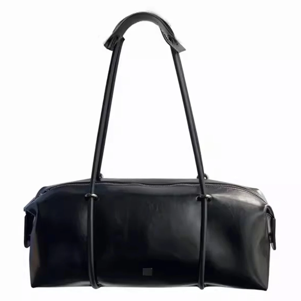 

Women Single Shoulder Bag Large Capacity PU Boston Pillow Bag Vintage Underarm Bag Solid Color Zipper Closure for Outdoor Travel