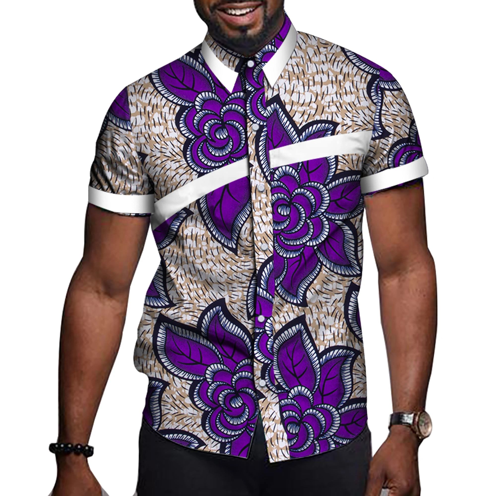 Roupas africanas masculinas com estampa Bazin Riche, tops de festa casual, camisetas de manga curta, camisa dashiki, roupas de ankara, verão, WYN714