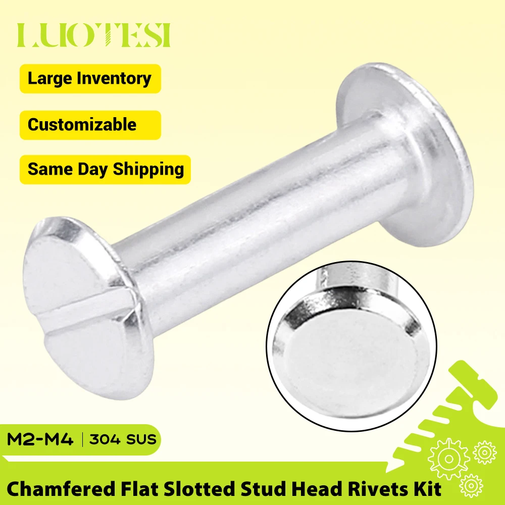 Flat Slotted Head Rivets Kit 304 stainless steel M2 M3 M4 Binding Chicago Screws for Photo Album Leather Craft Belt Fasteners