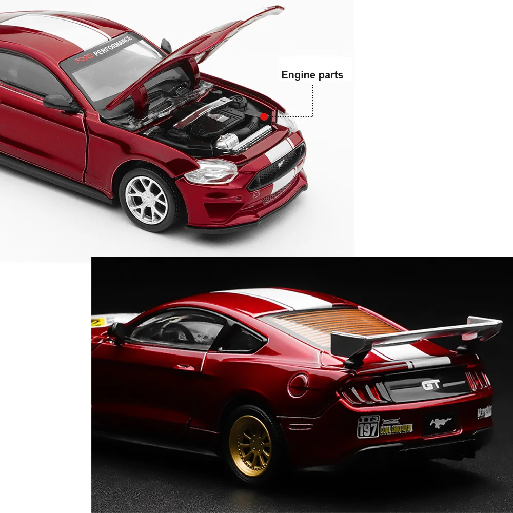 CCA 1/43 Scale Mustang GT 2018 Modified Assembly Sports Racing V8 Cars Model Vehicle with Box Changable Parts Gift for Teenagers