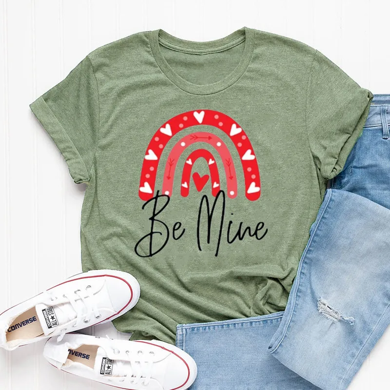 Be Mine Valentines Day T-Shirt Valentines Day Women Short Sleeve Top Tees O Neck 100% Cotton harajuku Streetwear Drop Shipping