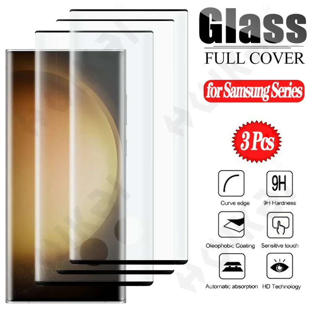 

3 Pcs Samsung Galaxy S24 S23 S22 S21 Ultra Screen Protector A54 A34 A14 20 Hardness 3D Curved Anti-Fingerprint Tempered Glass