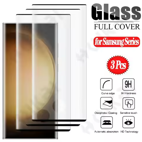 3 Pcs Samsung Galaxy S24 S23 S22 S21 Ultra Screen Protector A54 A34 A14 20 Hardness 3D Curved Anti-Fingerprint Tempered Glass