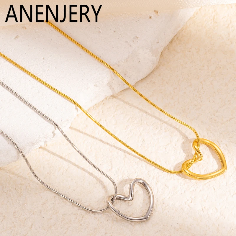 ANENJERY 316L Stal nierdzewna Hollow Twist Love Wisiorek Naszyjnik Dla Kobiet Łańcuch Obojczyka Prosta Biżuteria Prezenty Hurtownia