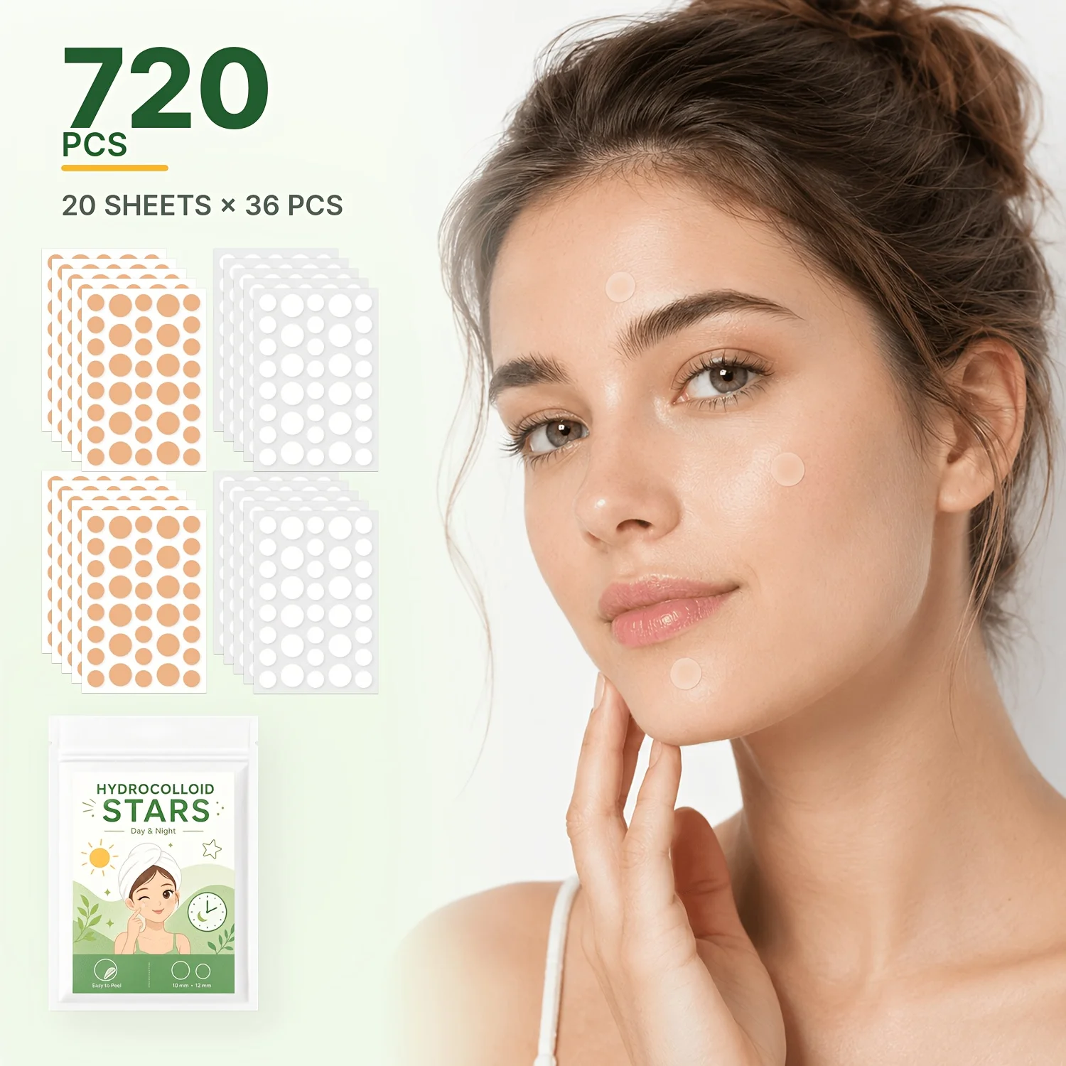 720PCS Hydrocolloid Pimple Patches, Round Face Stickers, Beige Tone Facial Patches, Decorative Makeup Stickers for Daily Use