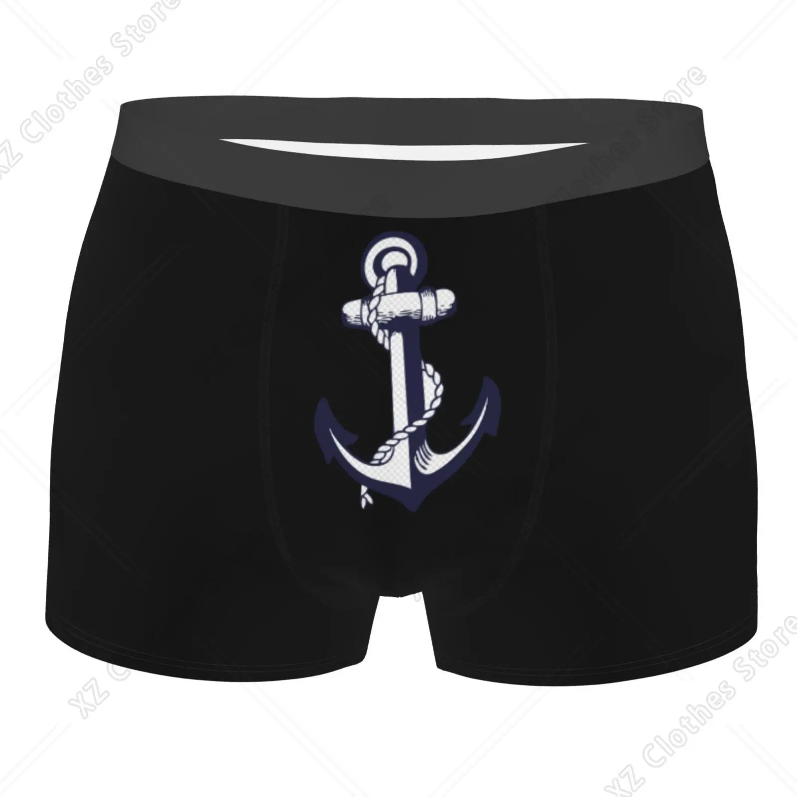 White and Black Anchor with Rope Men Underwear Boxers Men Novelty Underpant Breathable Printed Male Underpants Man Boxer Briefs