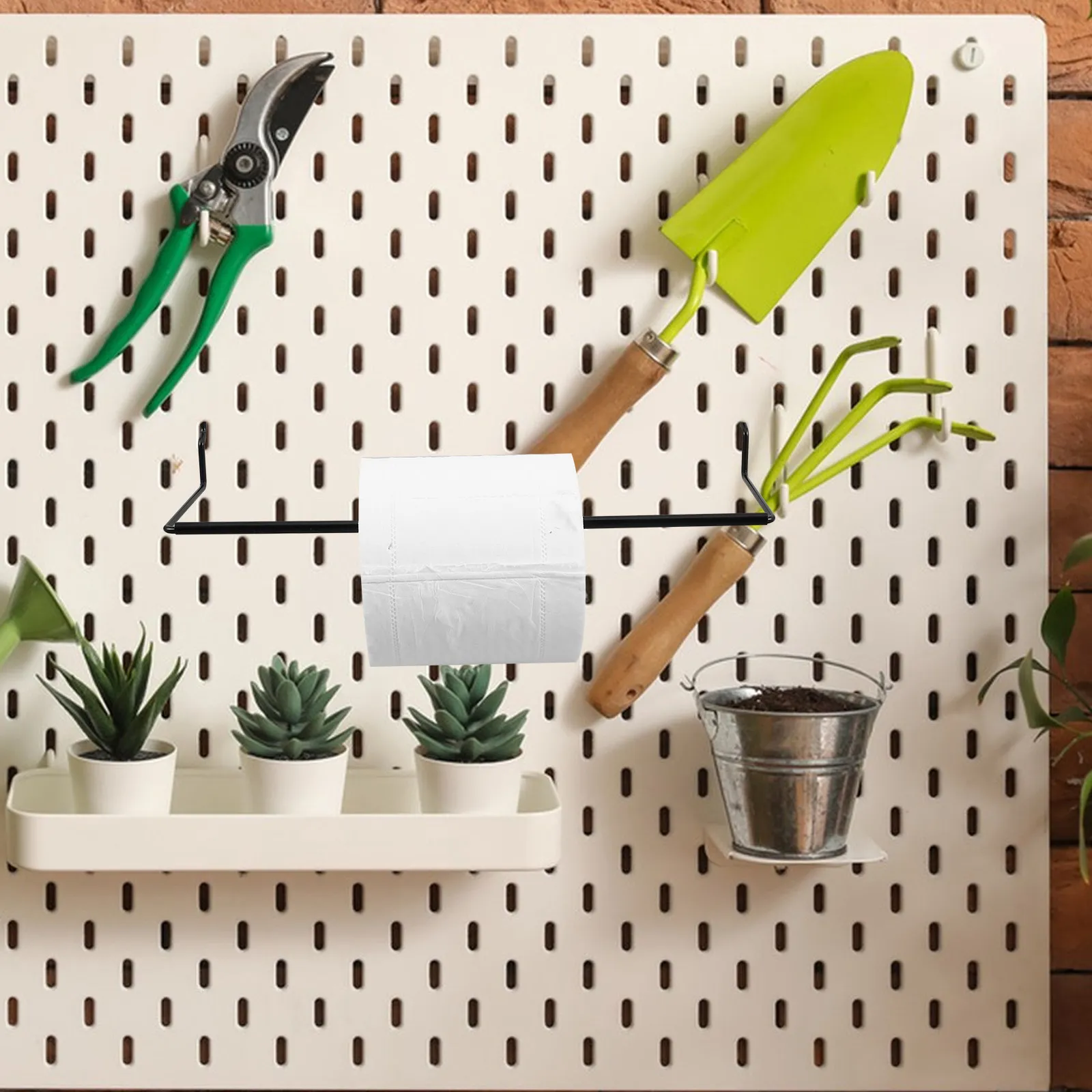 Pegboard Metal Kitchen Towel Holder Paper Towel Rack Organizer Easy Installation Hanging Hooks Rack for Kitchen Workshop Storage - view 5