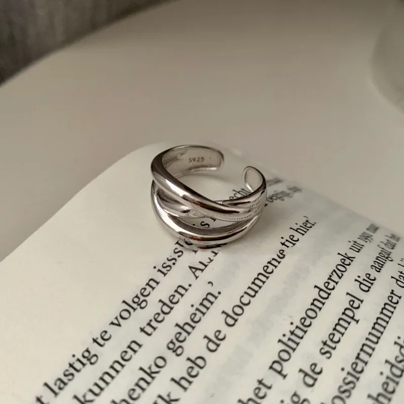 VENTFILLE 925 Sterling Silver Waterdrop Open Line Cross Ring For Female Unique Trend Design Jewelry Gift Dropshipping Wholesale