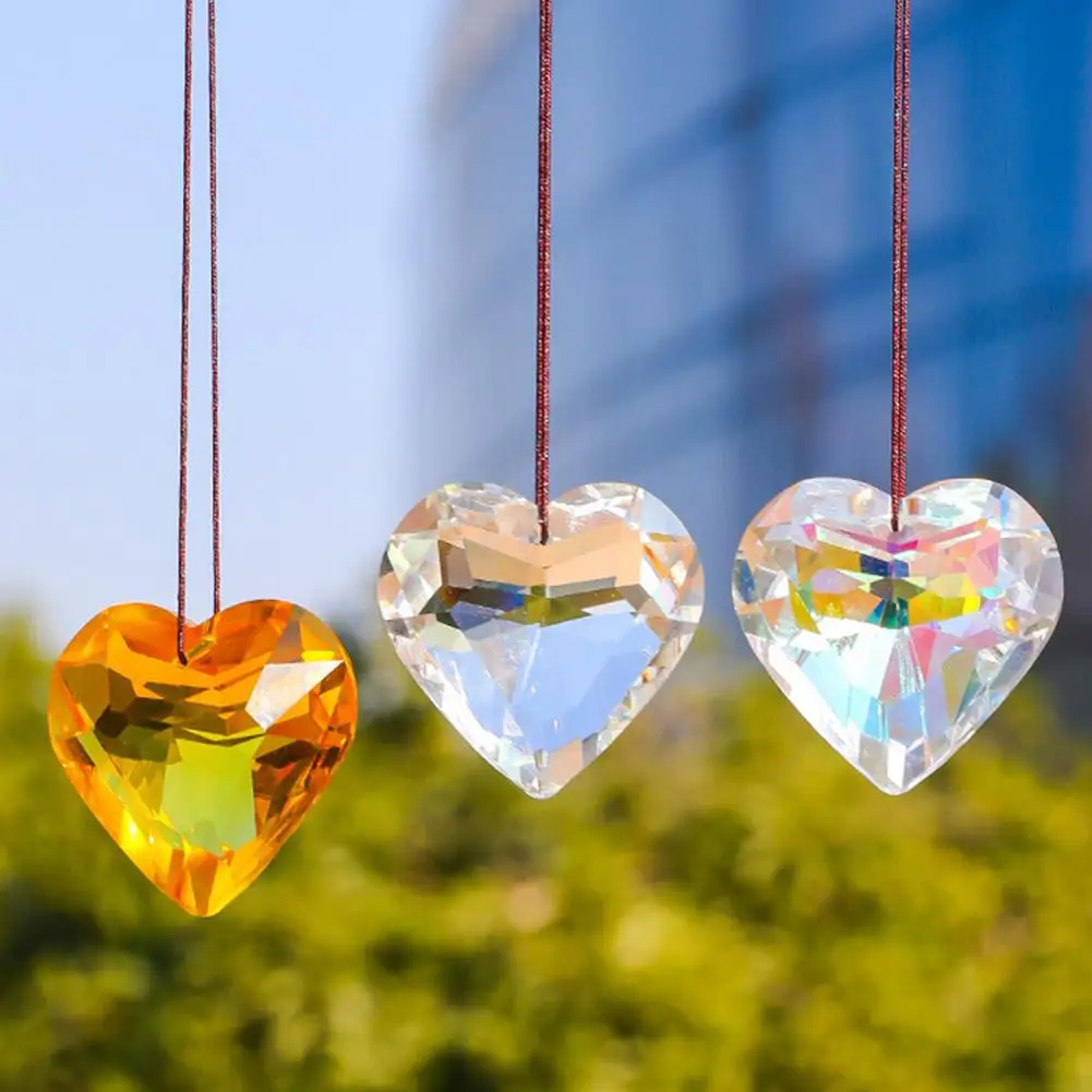 Hanging Heart Clear Crystal Lighting lampada a sospensione con ornamento prisma a cuore arcobaleno Sun Catcher Home Wedding Party Decoration Decor