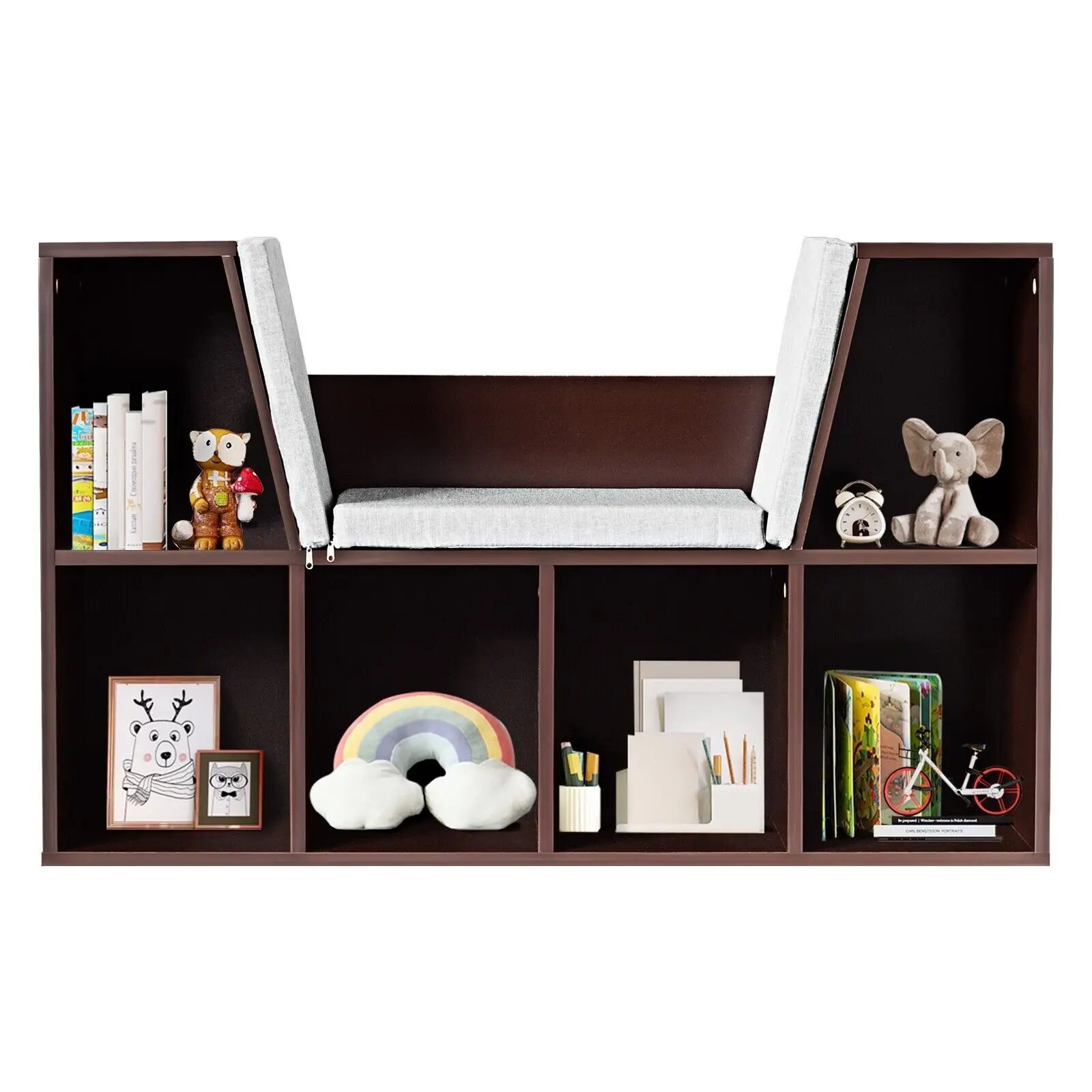 GOFLAME Upgrade Bookcase with Reading Nook Toy, Storage Shelf, 6-Cube Organizer