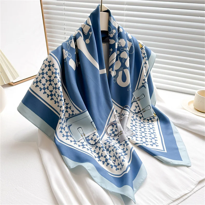 2024 Women's Printed Korean Style 90cm Twill Scarves Luxury Brand Large Square Silk Scarf Sunscreen Shawl Headscarf New