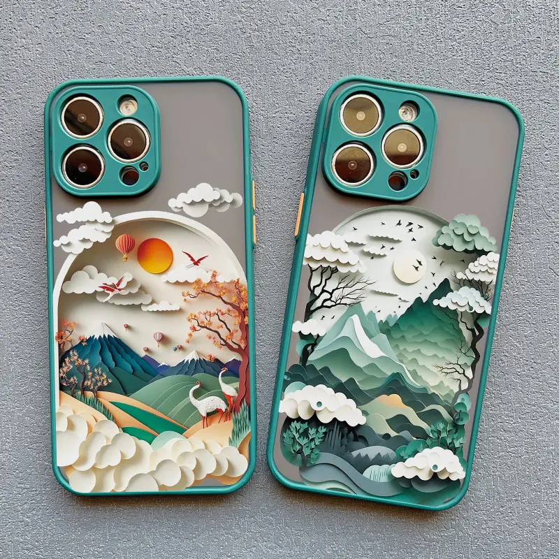 Printing Landscape phone case For iPhone 16 15 14 11 12 13 Pro Max Mini XS X XR 7 8 Plus SE2 Creative Mountains Shockproof Cover