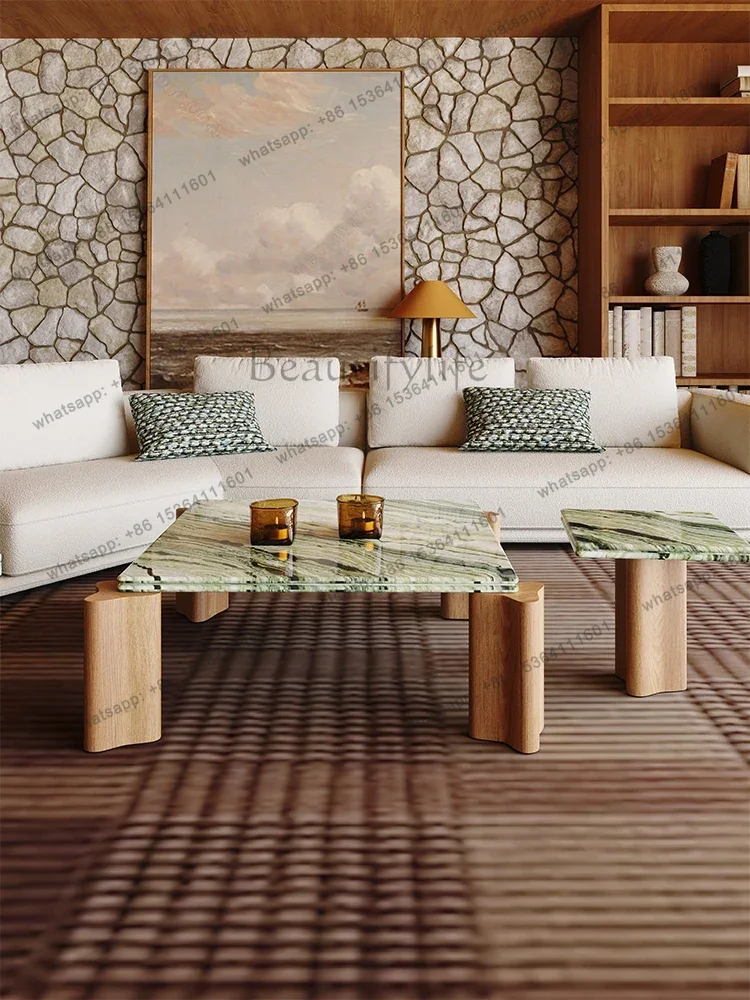 Italian Style Square Coffee Table - Minimalist Luxury Marble Tea Table, Natural Stone Living Room Table, Modern Home Centerpiece