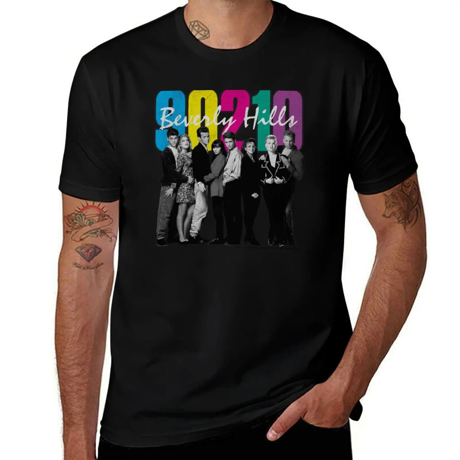 Beverly Hills, 90210 Vintage Rainbow Color Retro Logo T-Shirt Breathable Sportswear for Men T-Shirt