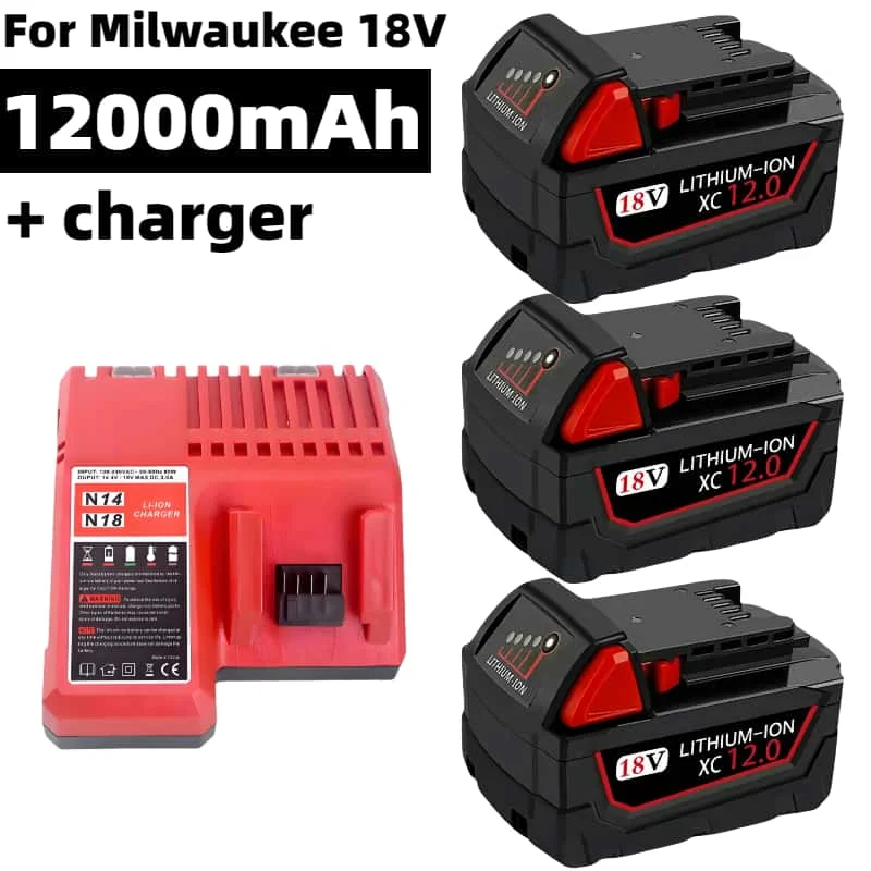 

For Milwaukee 18V Battery 12.0Ah,suitable for M18 XC 48-11-1860 48-11-1850 48-11-1840 48-11-1820 Lithium Rechargeable Battery