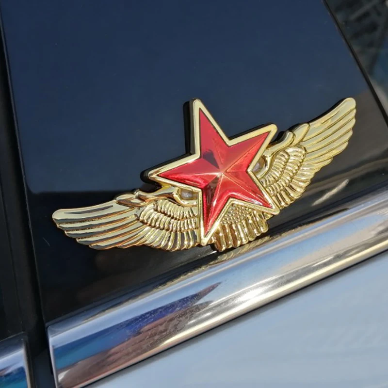 V1745# Front  Hood Door Decoration  Five-Pointed Star Wings  Personalized Car Stickers  Metal Creative Car Window Tailgate Side